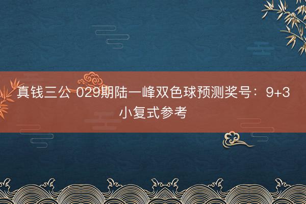 真钱三公 029期陆一峰双色球预测奖号：9+3小复式参考
